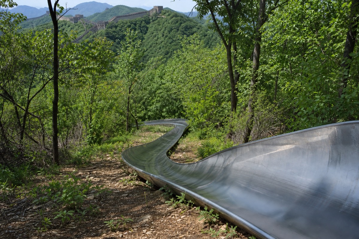 The toboggan run back down the mountainside at Mutianyu